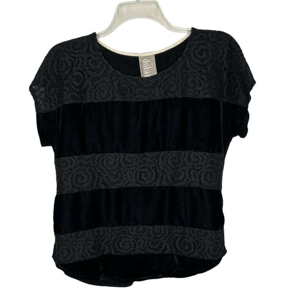 Anthropologie Dolan Left Coast Black Velvet & Lace Panel Cap Sleeve Blouse